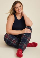 Plus Size Plaid Hacci Wide Leg Pajama Pants, C1943, small