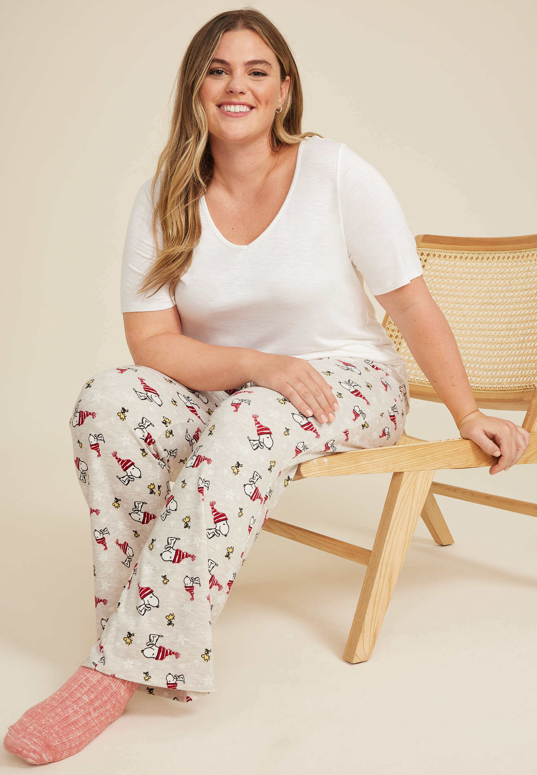 Plus Size Snoopy Hacci Wide Leg Pajama Pants, C6815, large