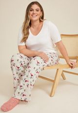 Plus Size Snoopy Hacci Wide Leg Pajama Pants, C6815, small
