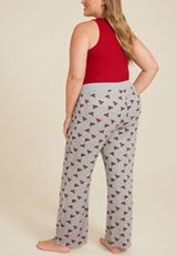 Plus Size Holiday Red Car Hacci Wide Leg Pajama Pants, C1942, small