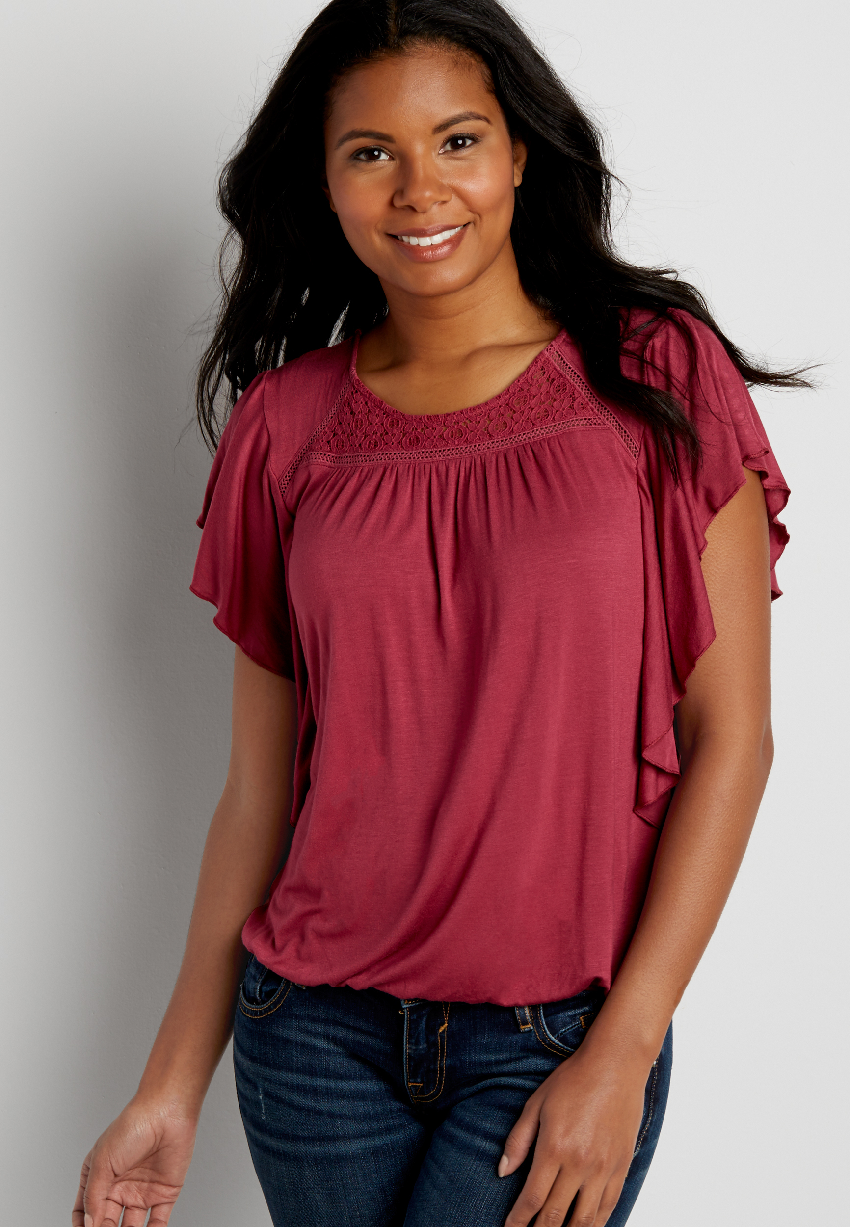 poncho top with lace and banded bottom | maurices