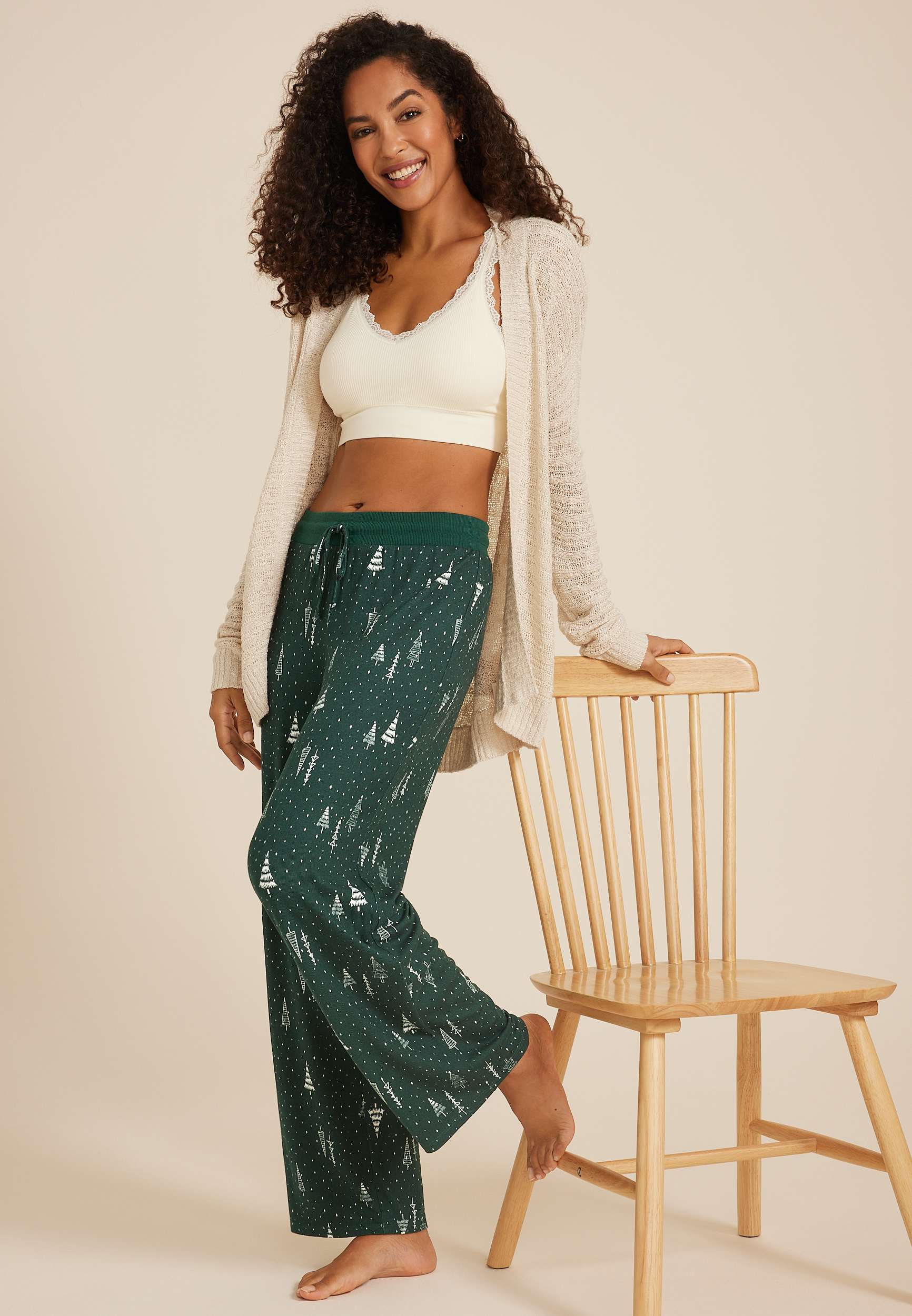 Winter Tree Hacci Wide Leg Pajama Pants, C3409, large