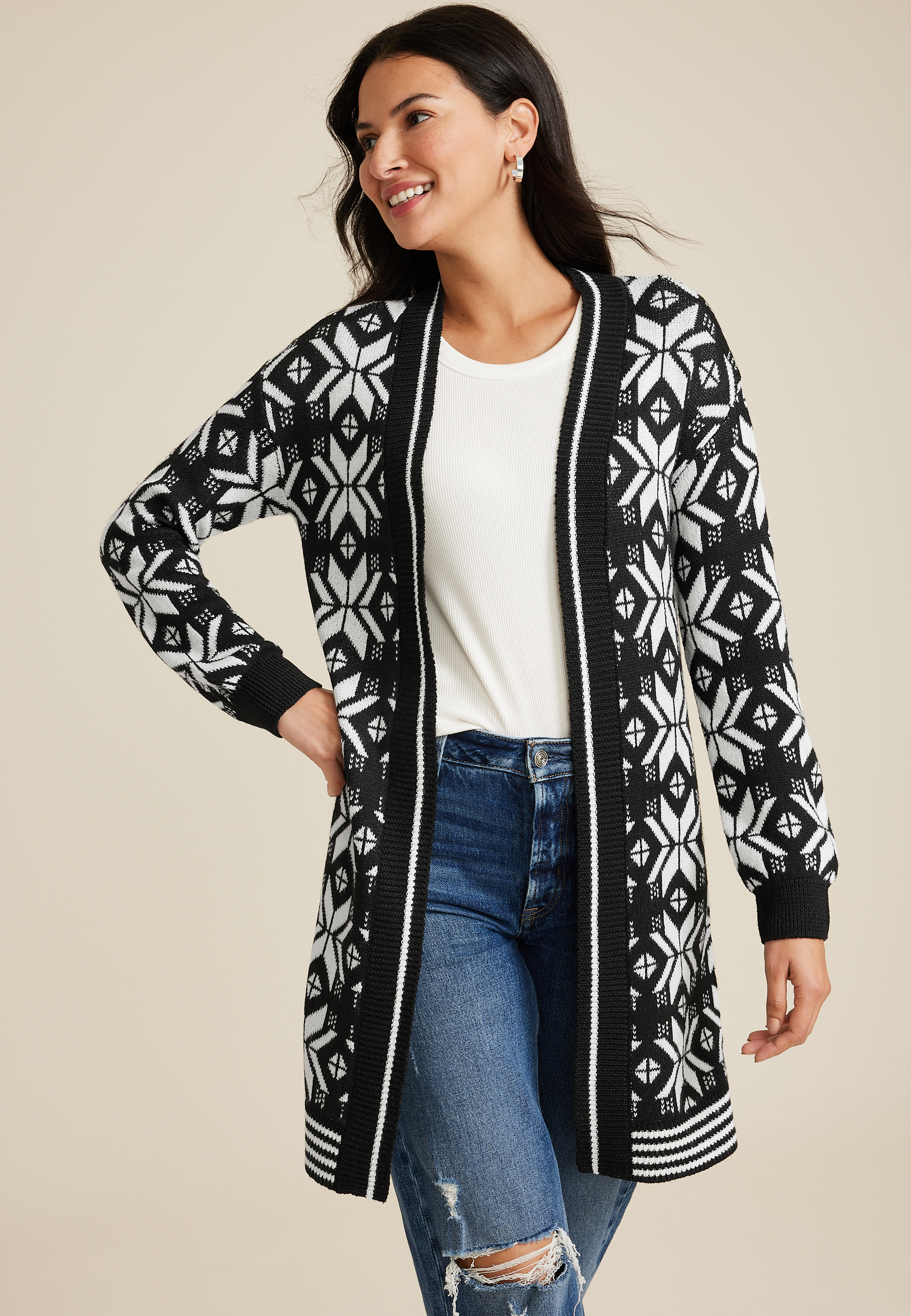 Nordic Striped Open Front Cardigan