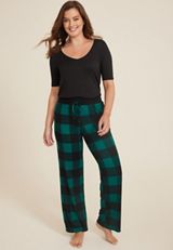 Buffalo Plaid Hacci Wide Leg Pajama Pants, C1774, small