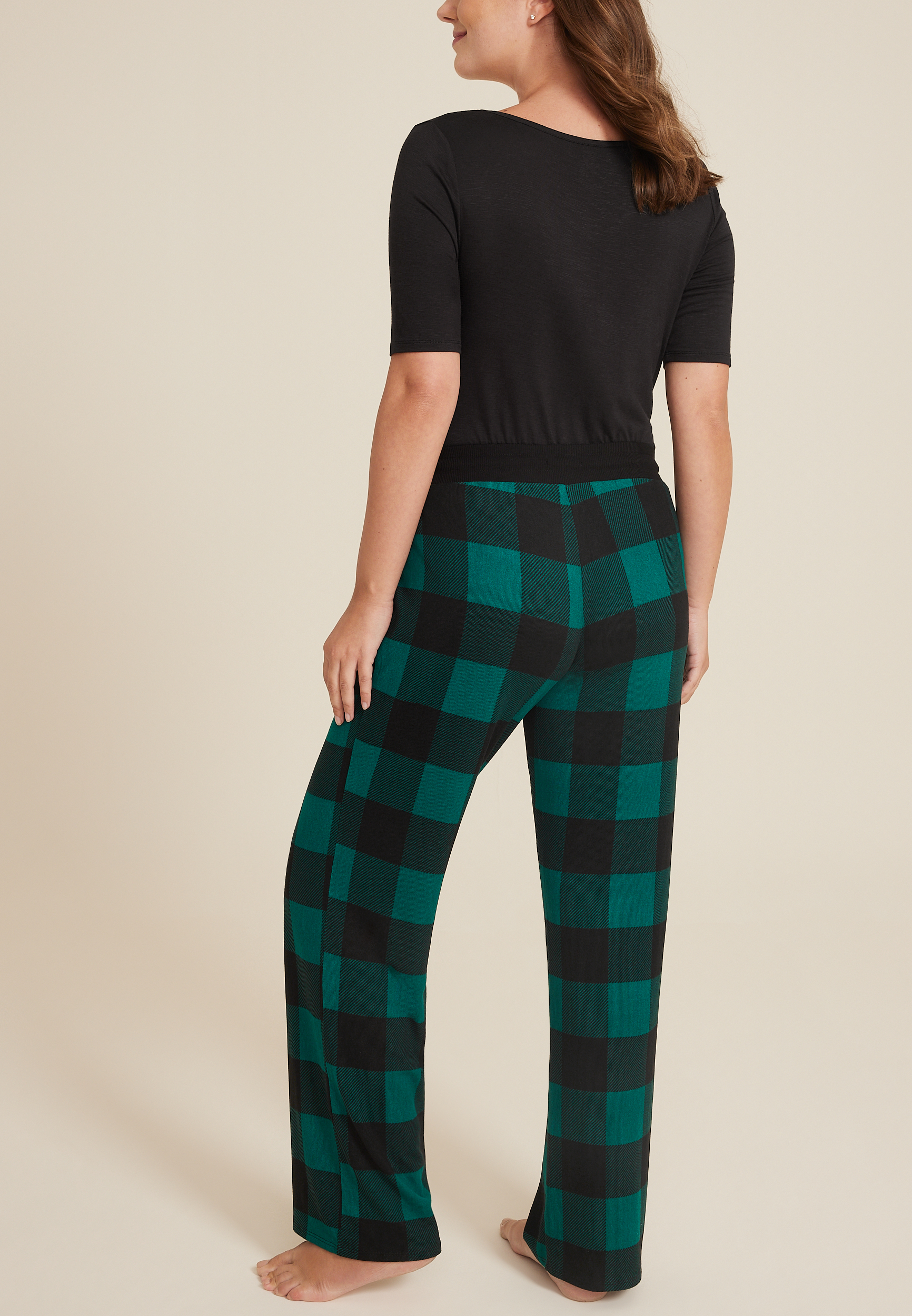Buffalo Plaid Hacci Wide Leg Pajama Pants, C1774, large