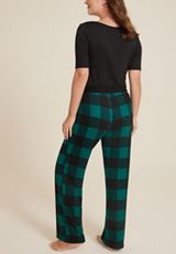 Buffalo Plaid Hacci Wide Leg Pajama Pants, C1774, small