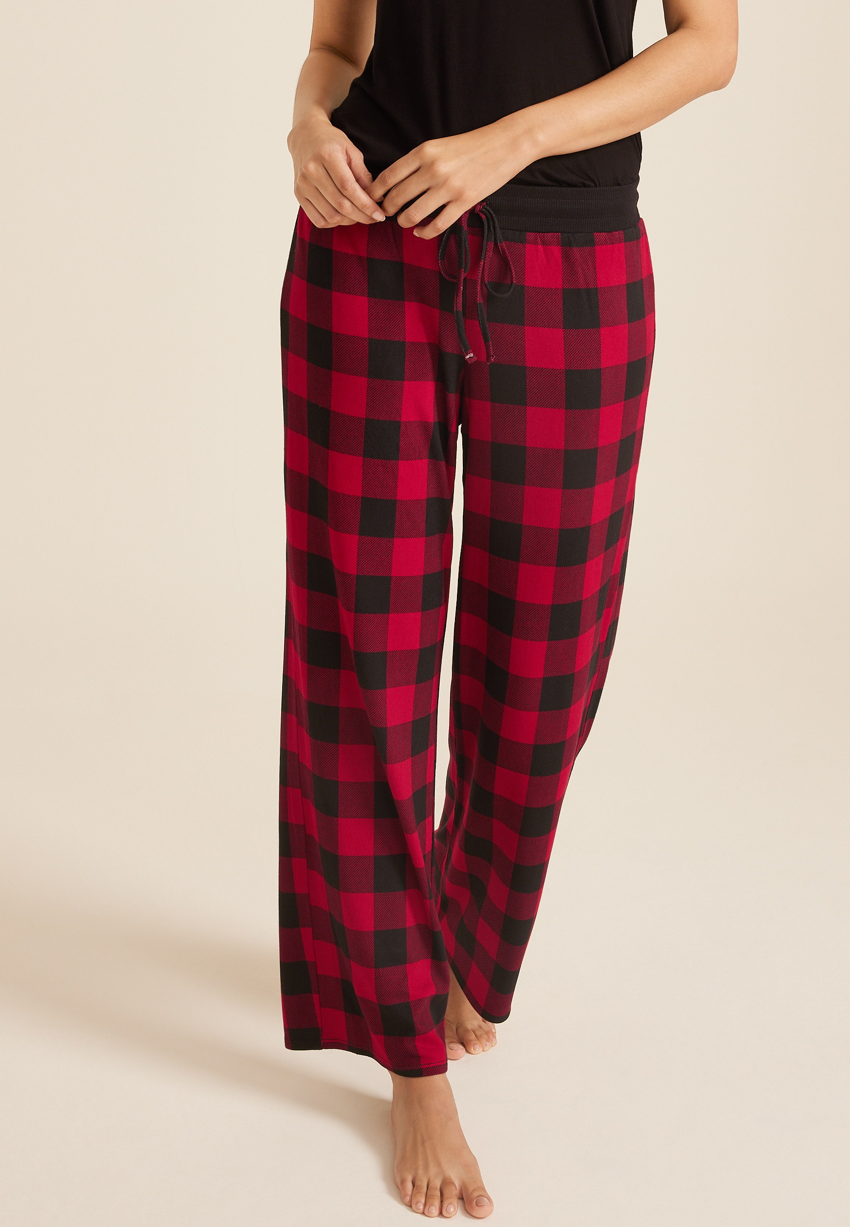 Buffalo Plaid Hacci Wide Leg Pajama Pants