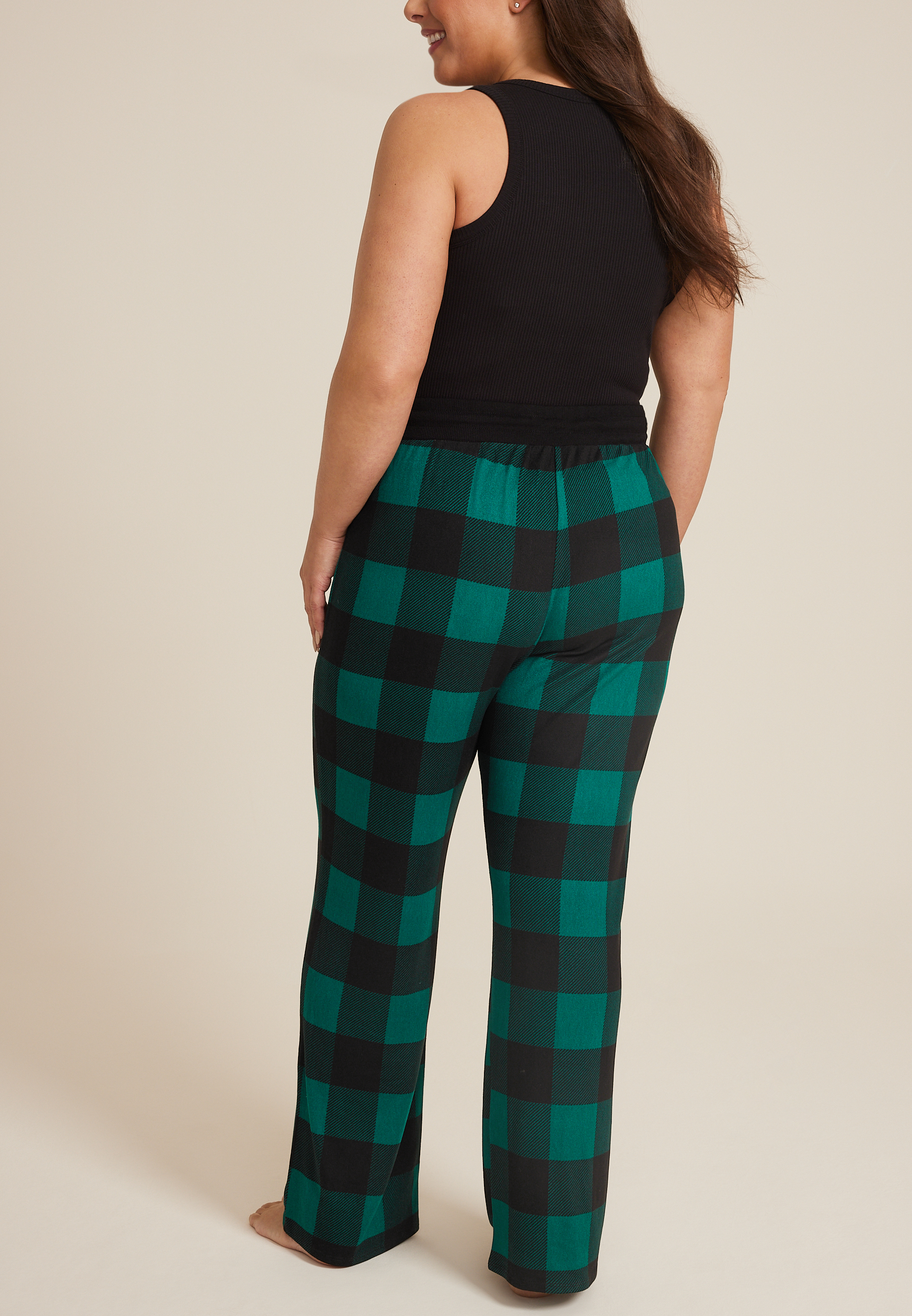 Plus Buffalo Plaid Hacci Wide Leg Pajama Pants