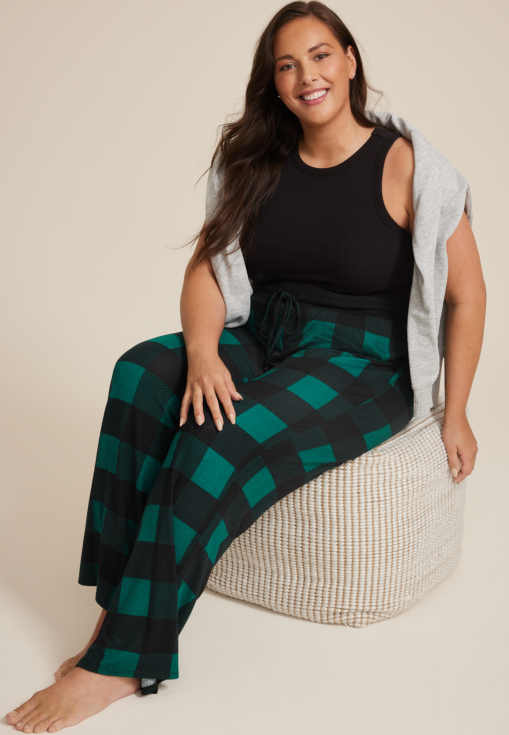 Plus Buffalo Plaid Hacci Wide Leg Pajama Pants