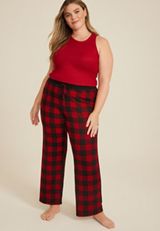 Plus Size Buffalo Plaid Hacci Wide Leg Pajama Pants, C7044, small