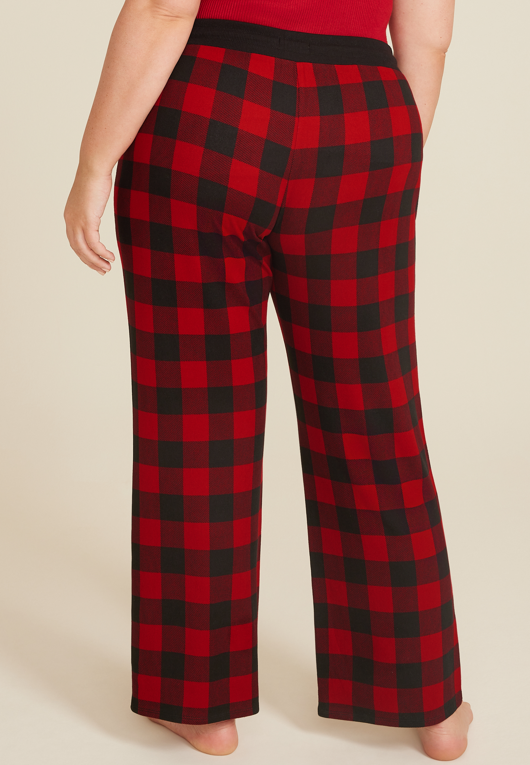 Plus Size Buffalo Plaid Hacci Wide Leg Pajama Pants, C7044, large