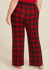 Plus Size Buffalo Plaid Hacci Wide Leg Pajama Pants, C7044, small