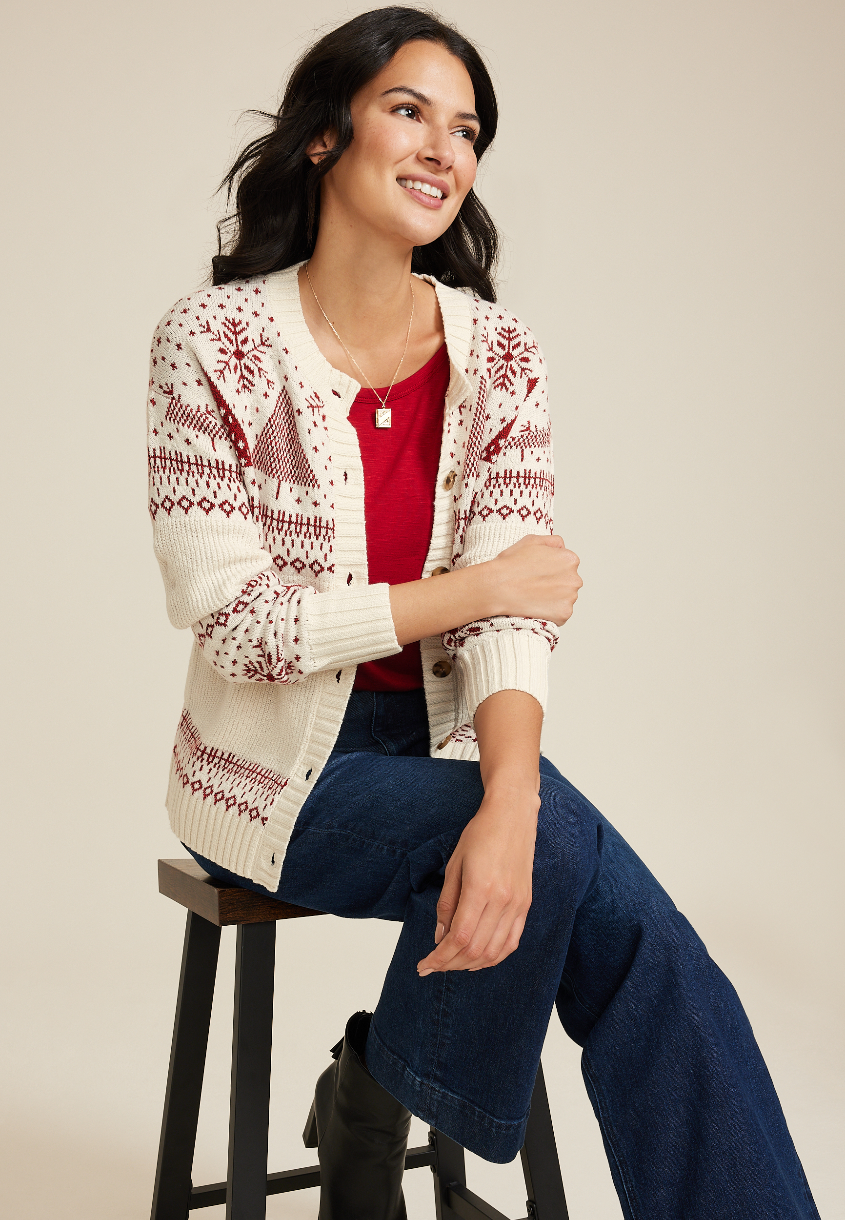 Holiday Fair Isle Button Front Cardigan, C3986, large