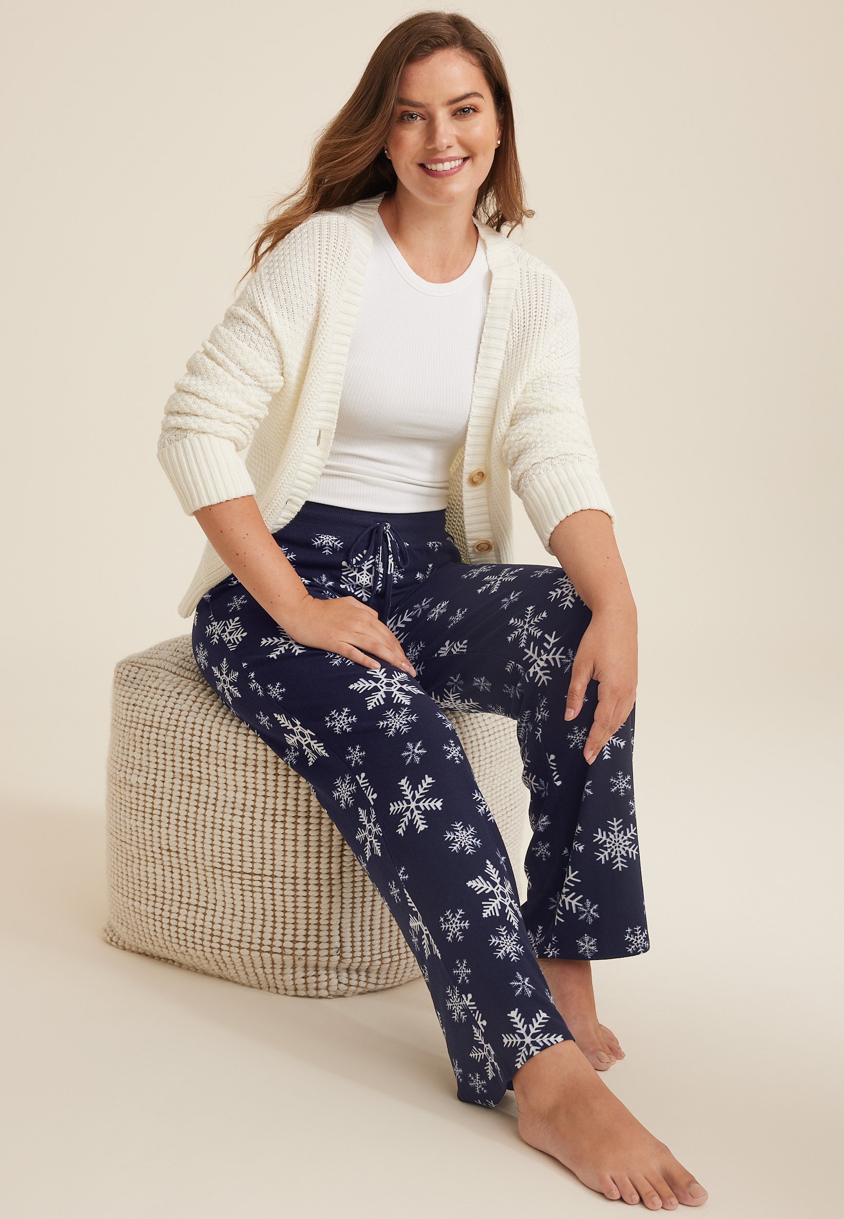 Snowflake Hacci Wide Leg Pajama Pants, C1772, large