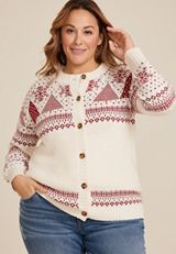 Plus Size Holiday Fair Isle Button Front Cardigan, C3986, small
