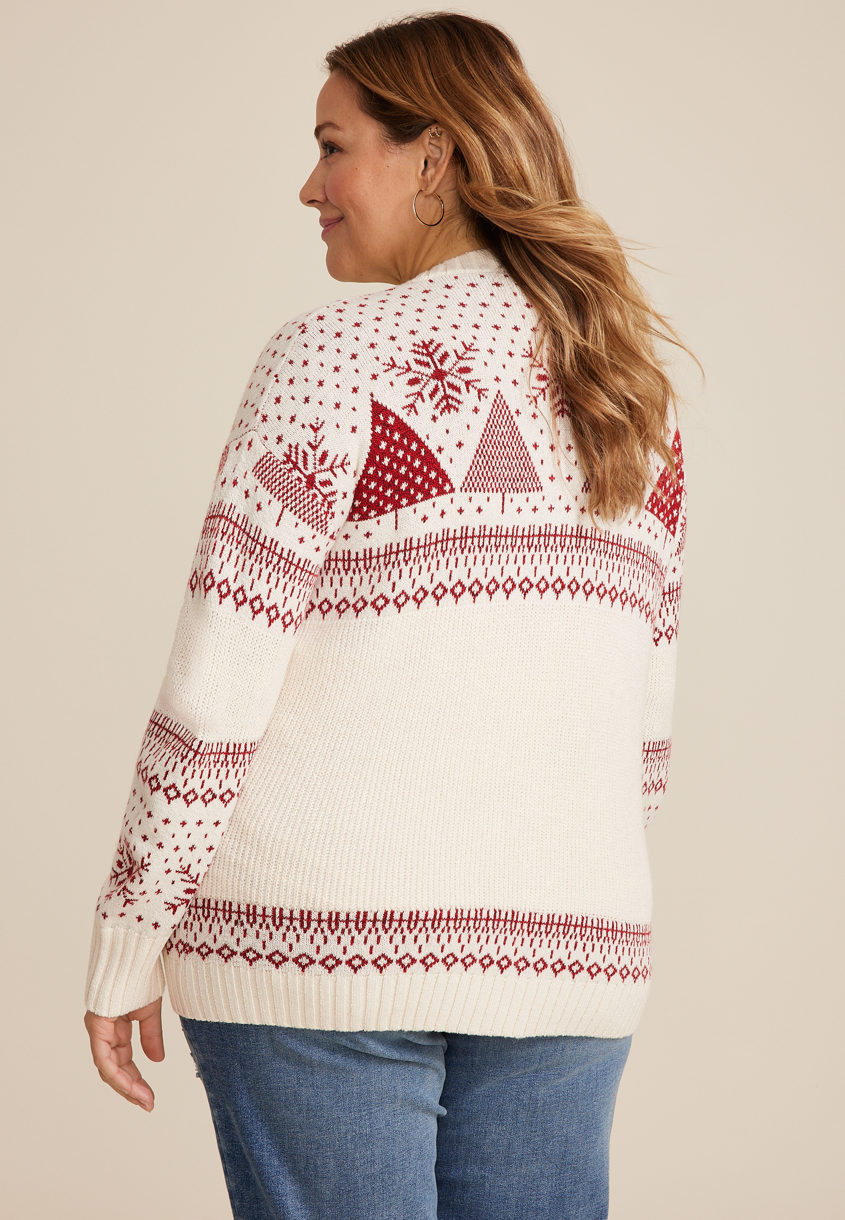 Plus Size Holiday Fair Isle Button Front Cardigan, C3986, large