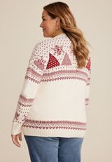 Plus Size Holiday Fair Isle Button Front Cardigan, C3986, small