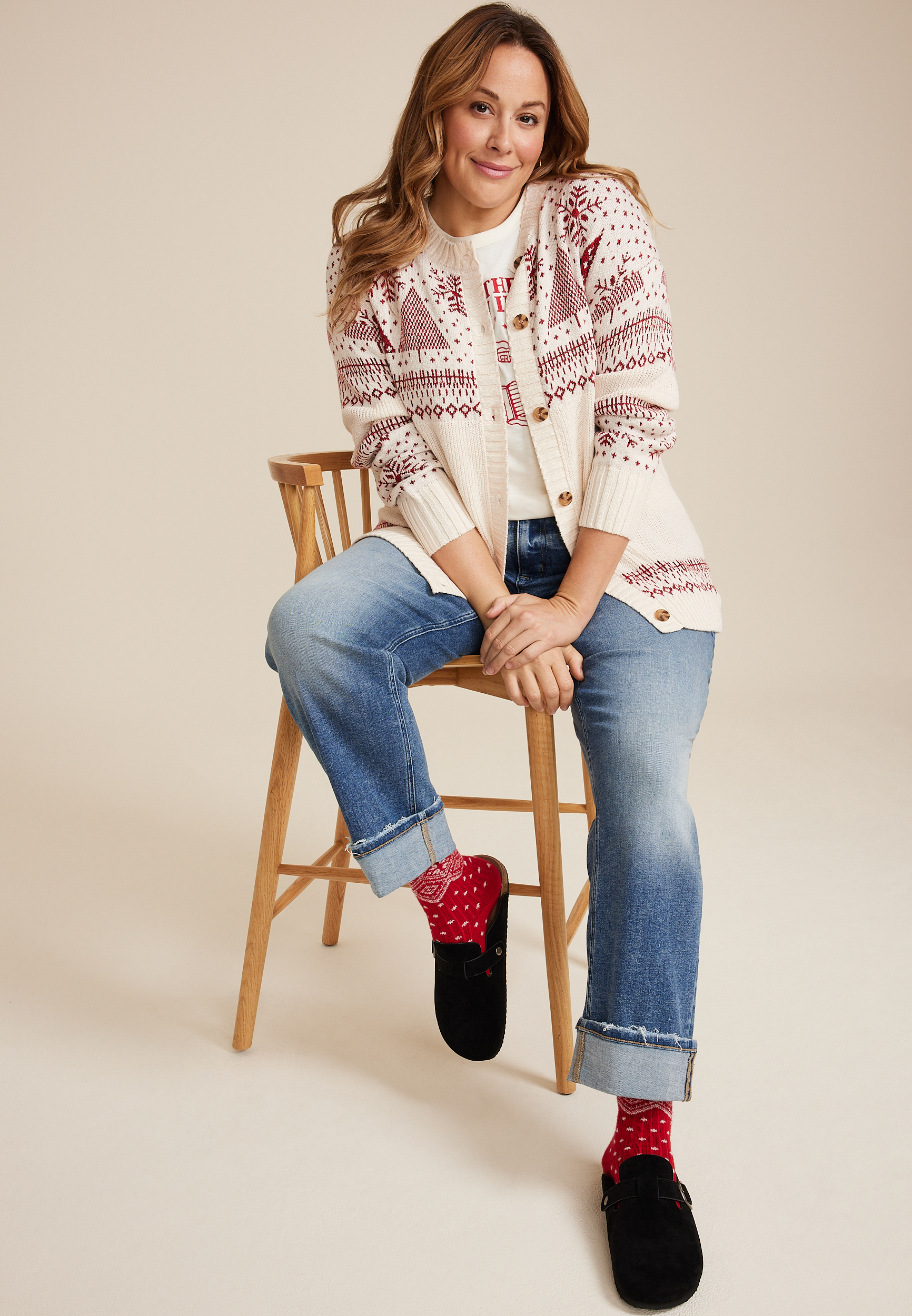 Plus Size Holiday Fair Isle Button Front Cardigan, C3986, large