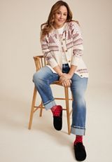 Plus Size Holiday Fair Isle Button Front Cardigan, C3986, small