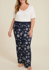 Plus Size Snowflake Hacci Wide Leg Pajama Pants, C1772, small