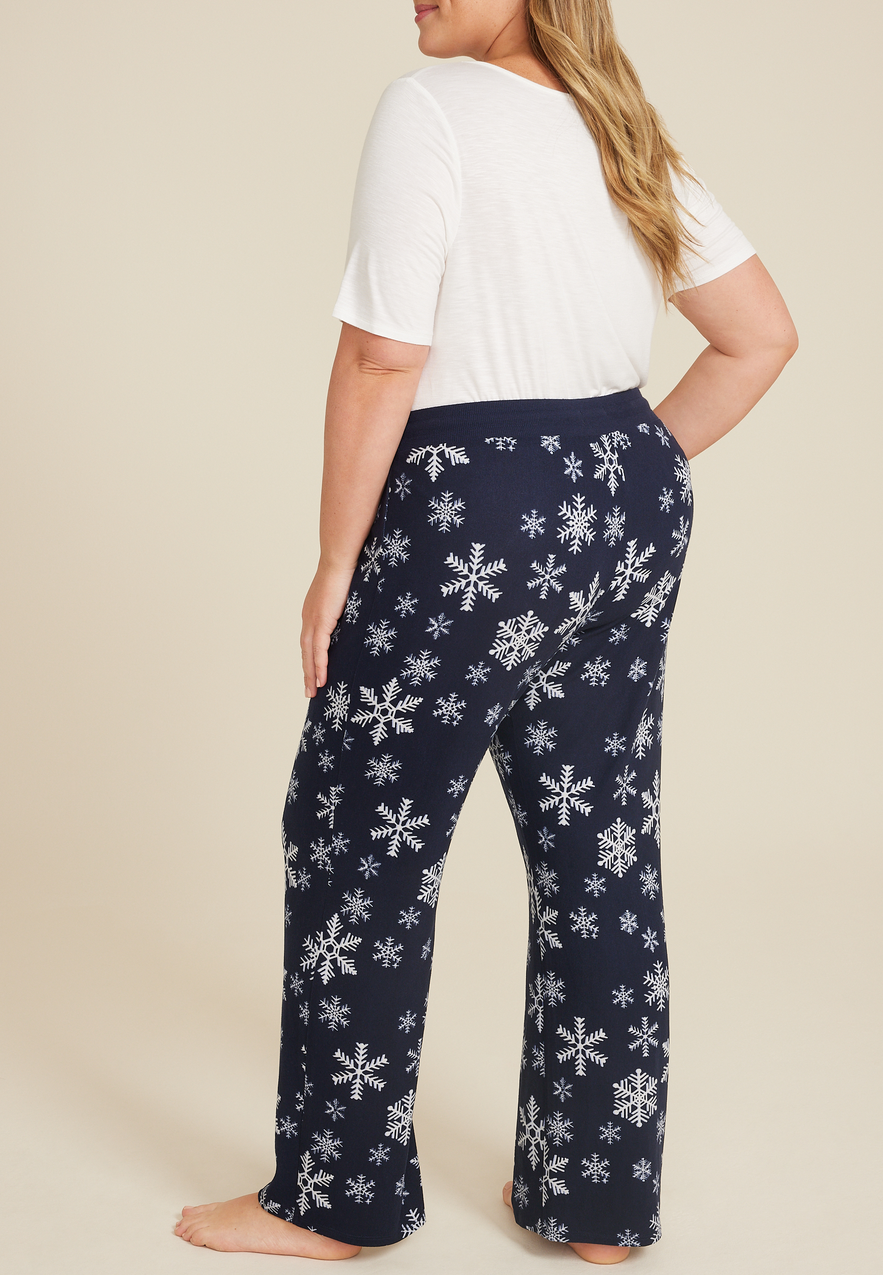 Plus Size Snowflake Hacci Wide Leg Pajama Pants, C1772, large