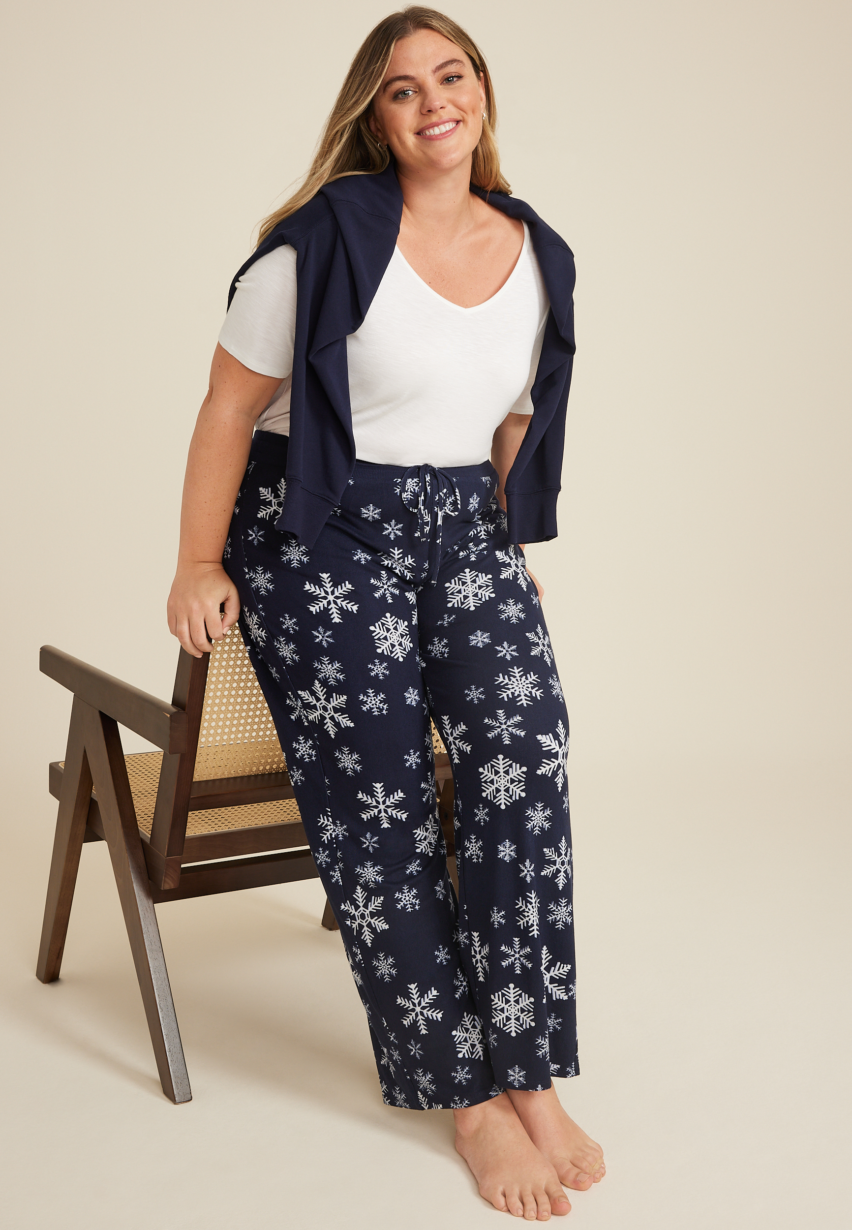 Plus Size Snowflake Hacci Wide Leg Pajama Pants, C1772, large