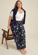 Plus Size Snowflake Hacci Wide Leg Pajama Pants, C1772, small