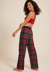 Tartan Plaid Hacci Wide Leg Pajama Pants, BLACK COMBO, small