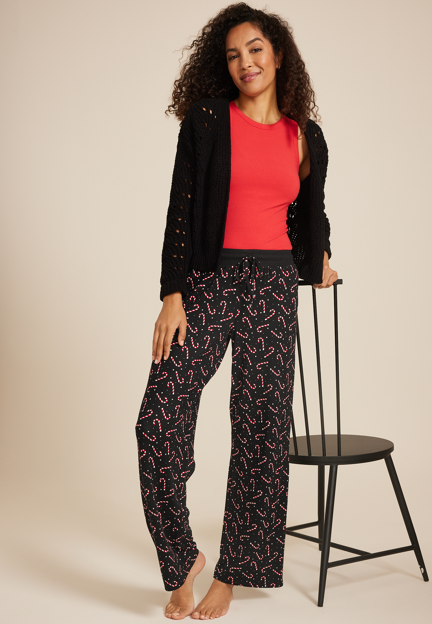 Candy Cane Hacci Wide Leg Pajama Pants, C278, large