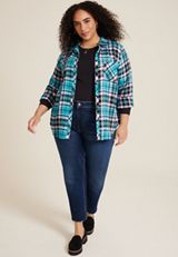 Plus Size Cabin Plaid Classic Button Down Shirt, C2574, small