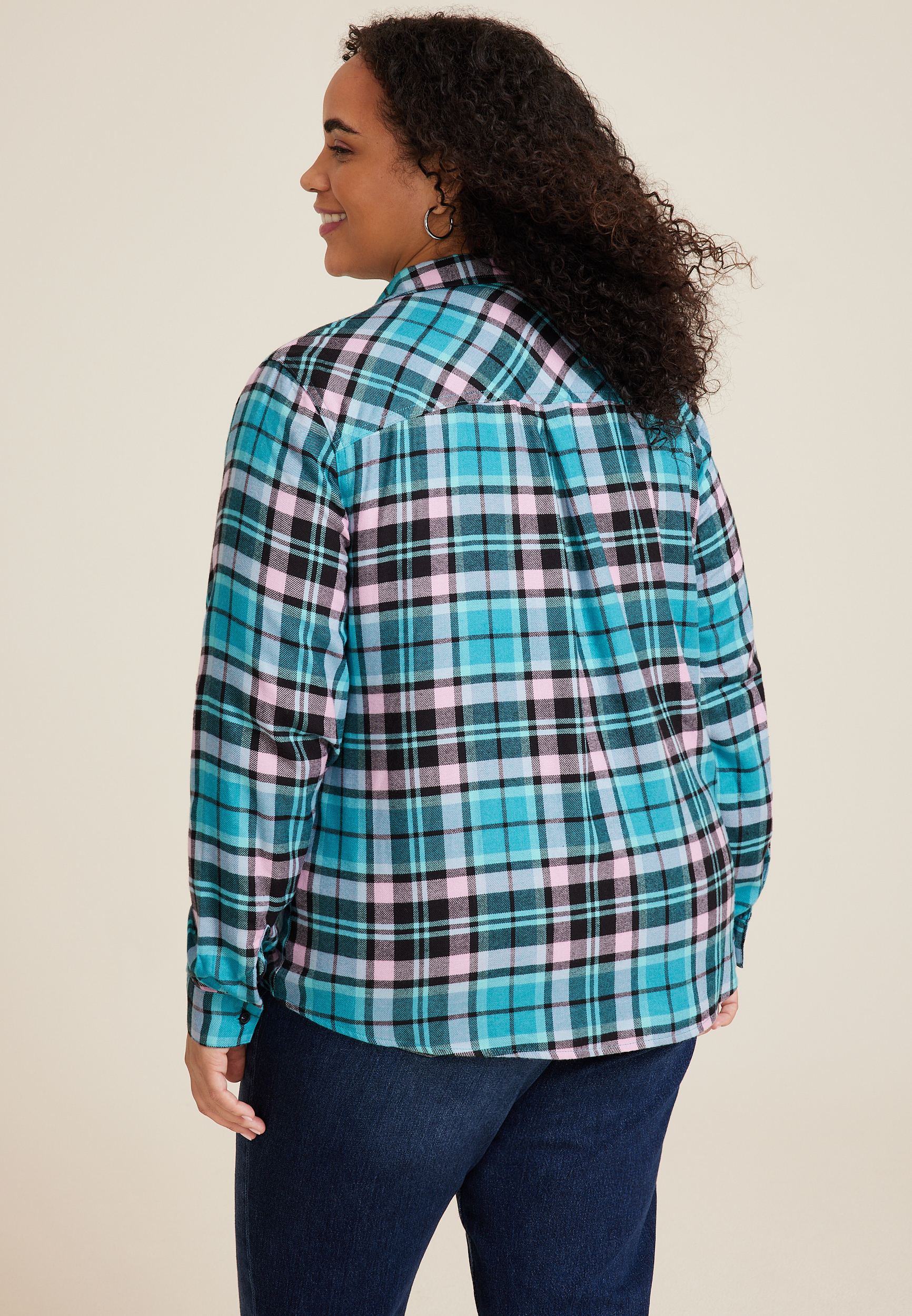 Plus Size Cabin Plaid Classic Button Down Shirt, C2574, large