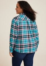 Plus Size Cabin Plaid Classic Button Down Shirt, C2574, small