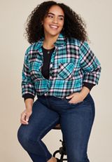 Plus Size Cabin Plaid Classic Button Down Shirt, C2574, small