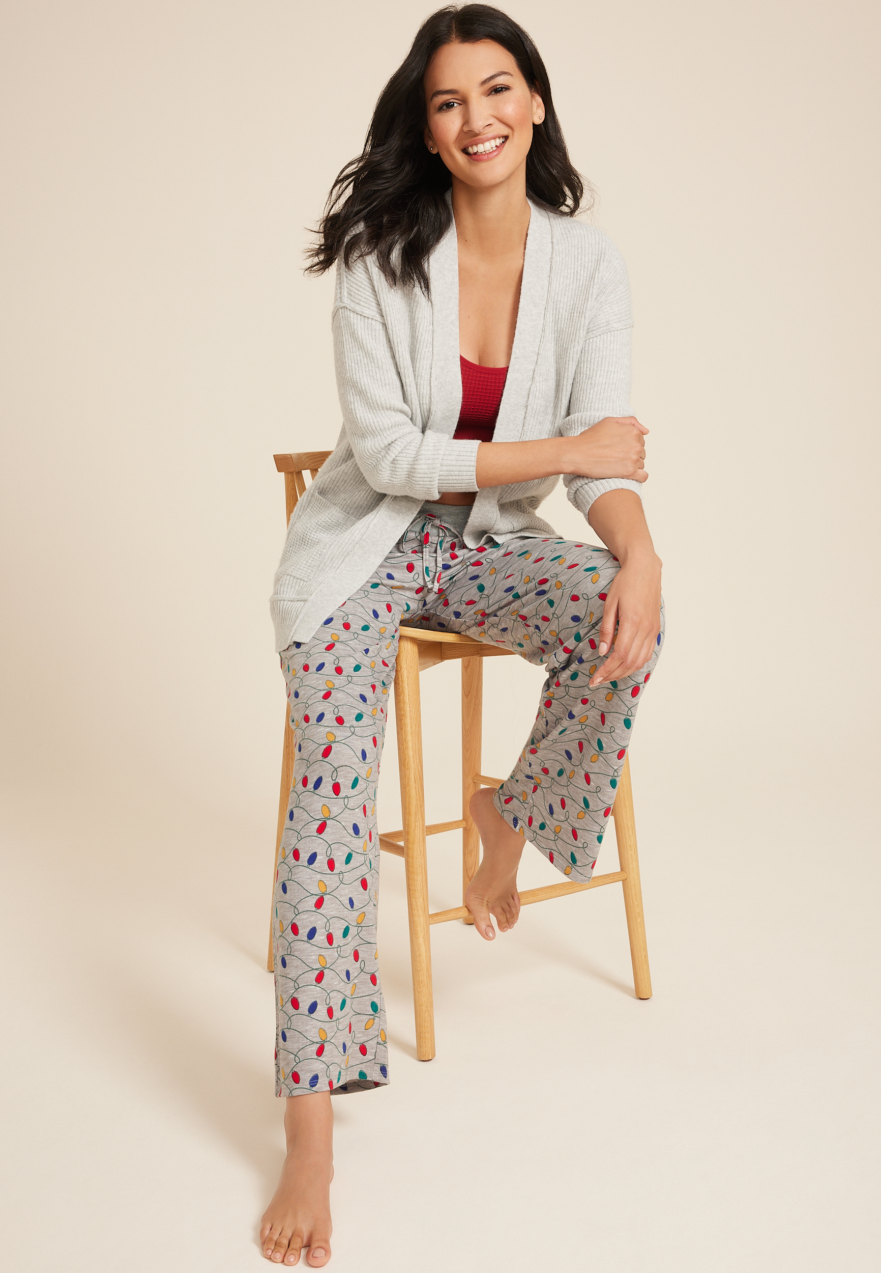Holiday Lights Hacci Wide Leg Pajama Pants, MEDIUM HEATHER GRAY COMBO, large