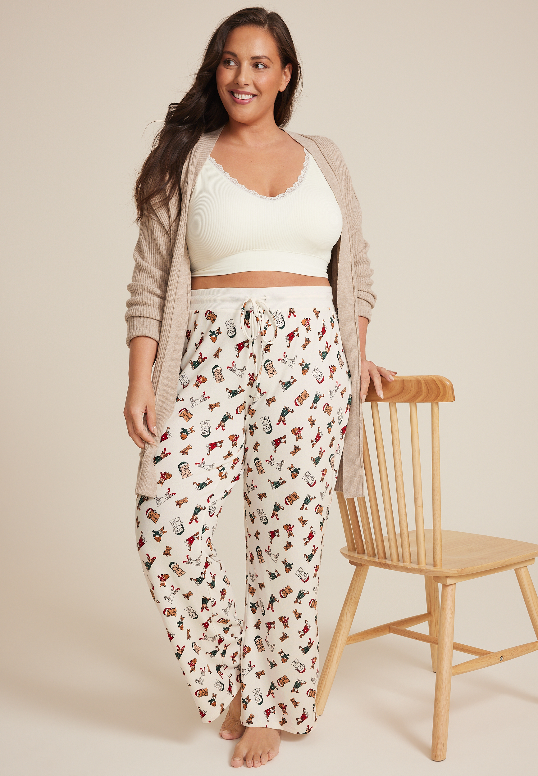 Plus Size Holiday Pets Hacci Wide Leg Pajama Pants, C2754, large