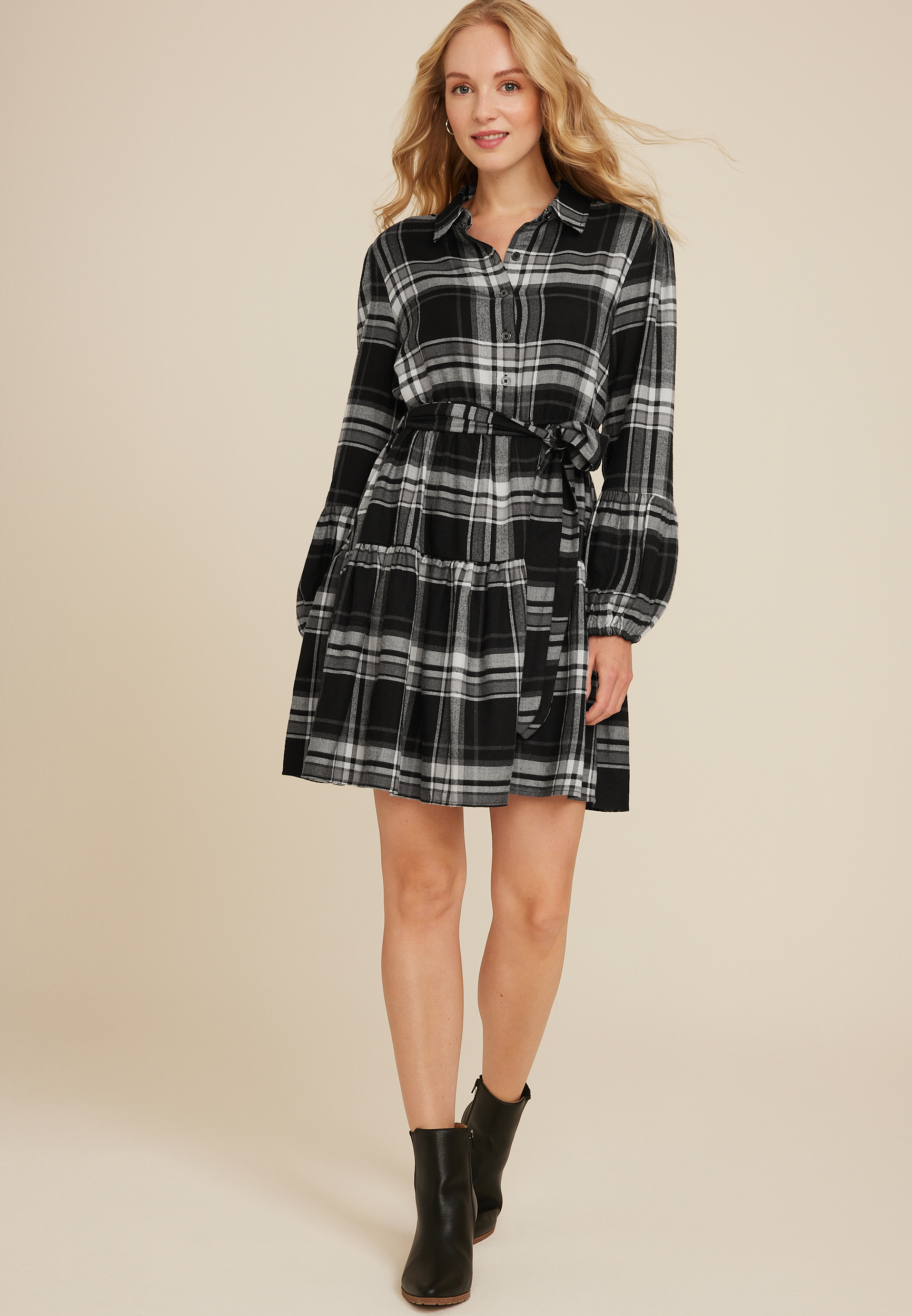 Plaid Babydoll Mini Dress