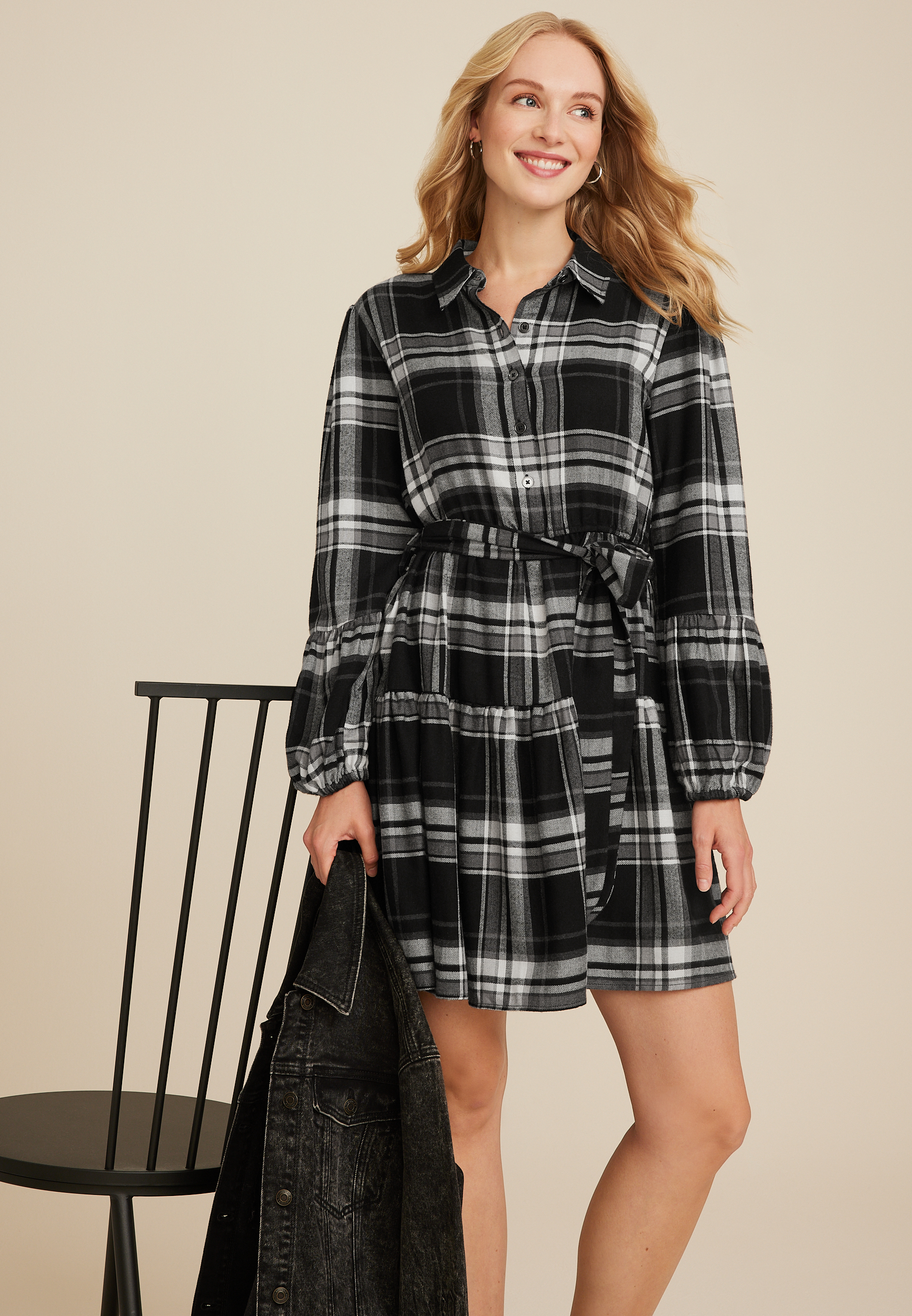 Plaid Babydoll Mini Dress, C2660, large