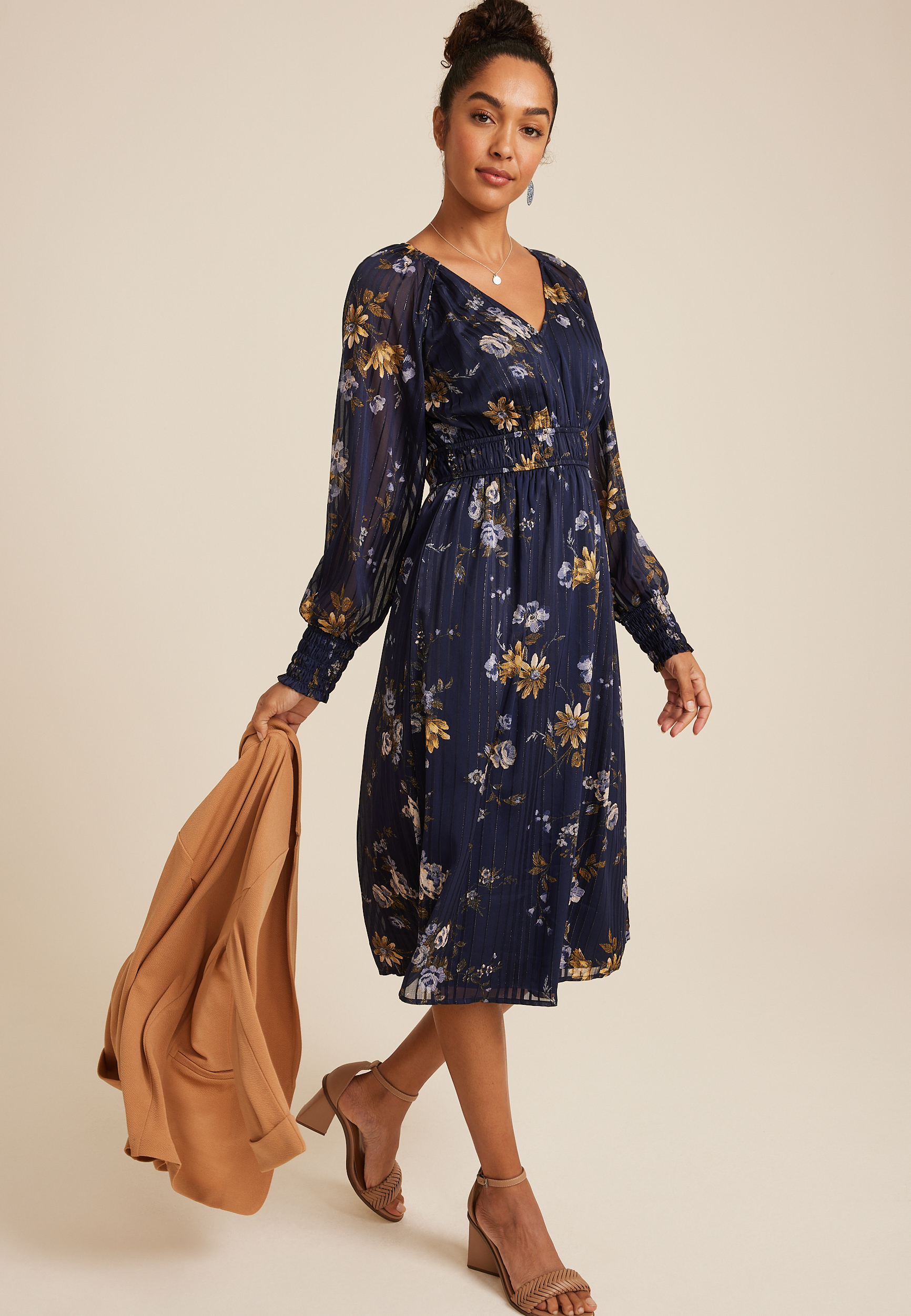 Floral Long Sleeve Midi Dress