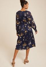Floral Long Sleeve Midi Dress, BLUE JASMINE COMBO, small