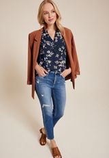 Floral Mixed Fabric Tank Top, C1756, small