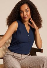 Mixed Fabric Tank Top, BLUE JASMINE, small