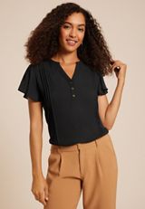 Mixed Fabric Flutter Sleeve Blouse, C106, small