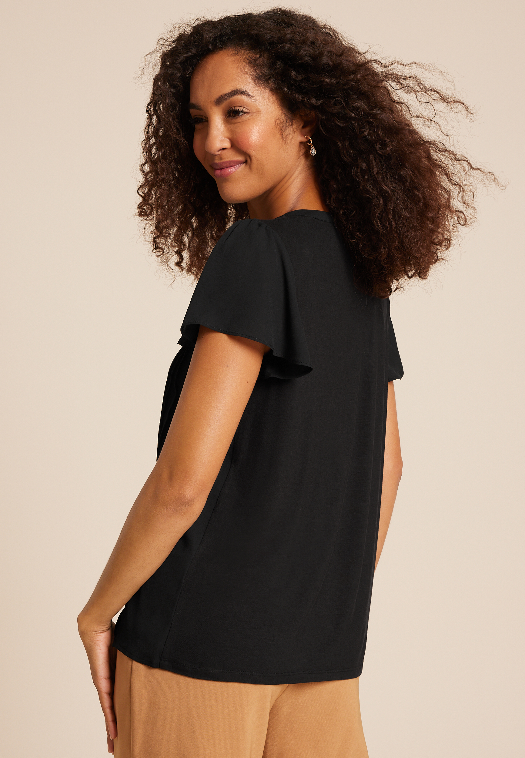 Mixed Fabric Flutter Sleeve Blouse, C106, large