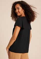 Mixed Fabric Flutter Sleeve Blouse, C106, small