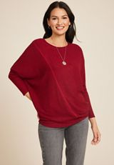 24/7 Dakota Ribbed Dolman Top, REBEL RED, small