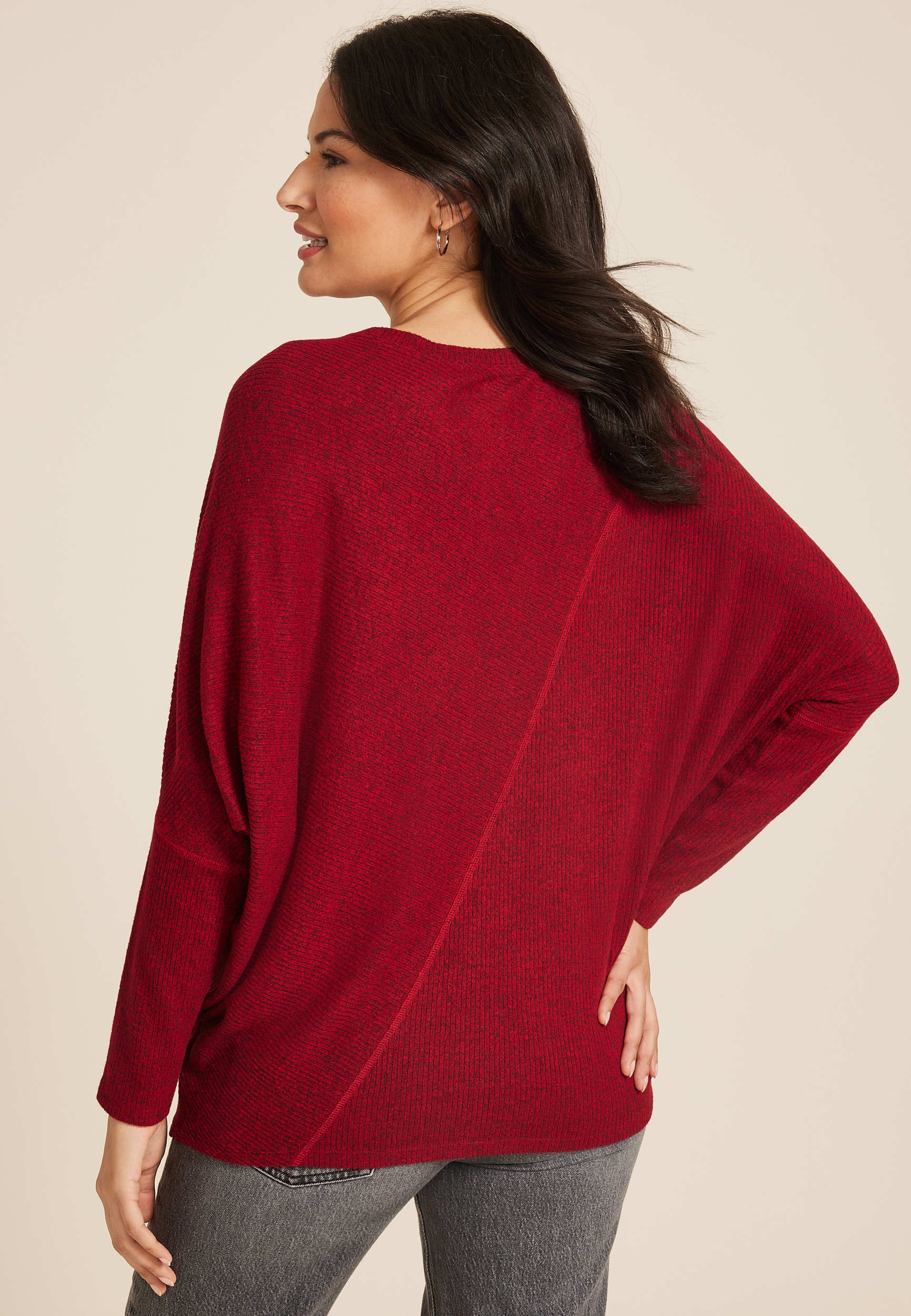 24/7 Dakota Ribbed Dolman Top, REBEL RED, large