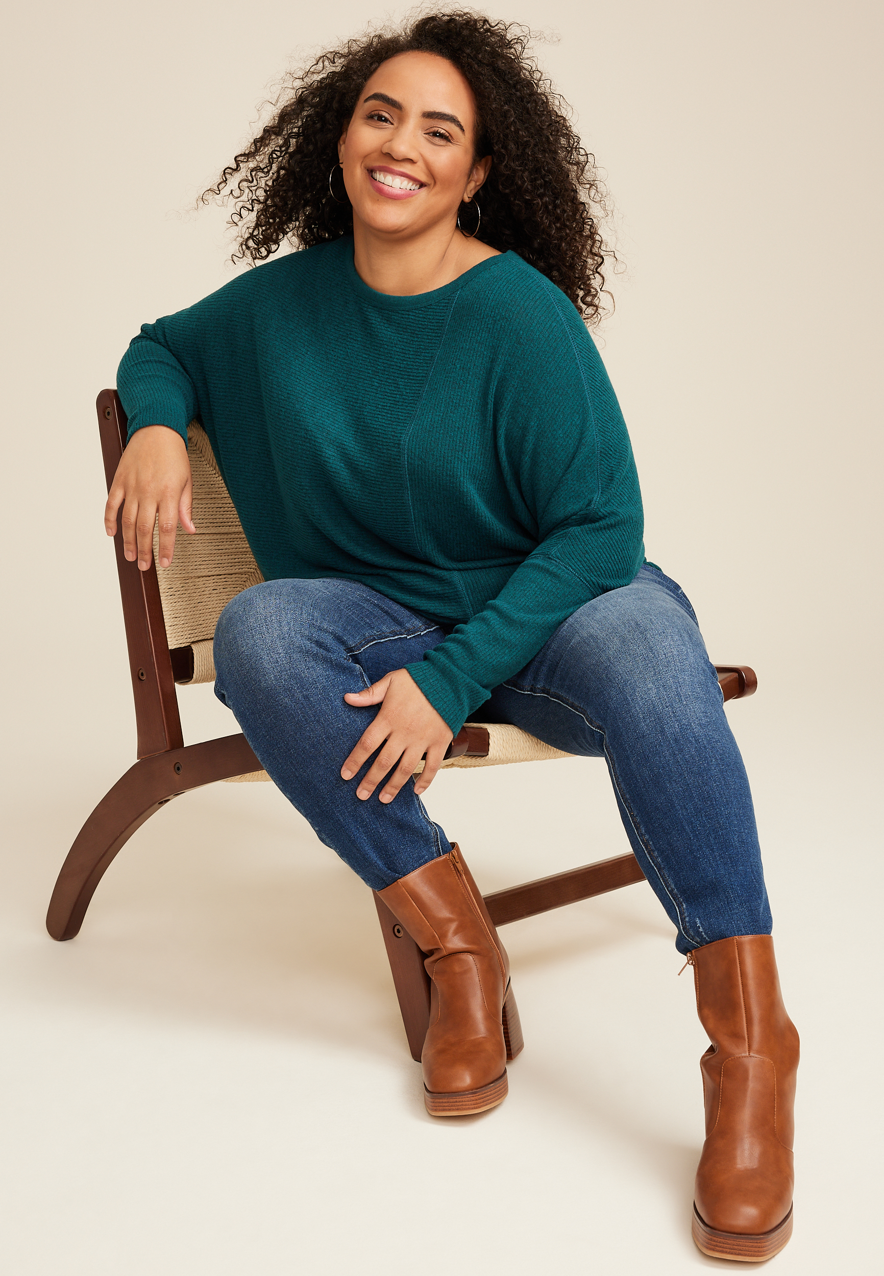 Plus Size 24/7 Dakota Ribbed Dolman Top, C2714, large