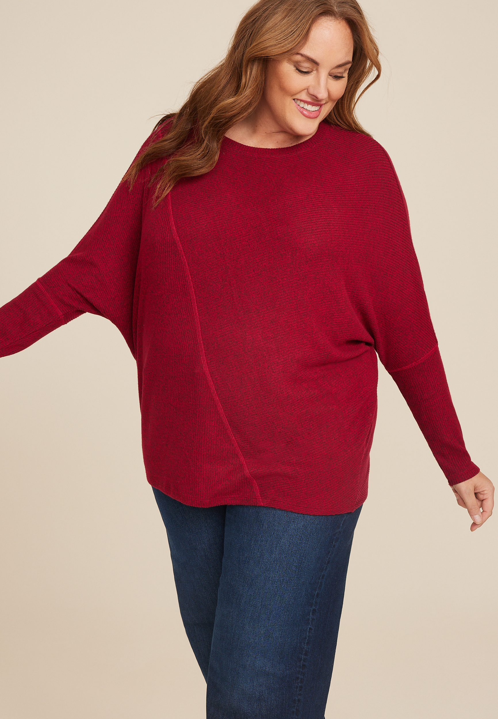 Plus Size 24/7 Dakota Ribbed Dolman Top