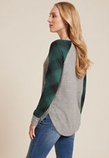 Haven Round Hem Buffalo Plaid Sleeve Tunic, HEATHER GRAY COMBO, small