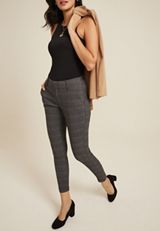 Bengaline Plaid Constructed Waist Mid Rise Skinny Dress Pant, , small